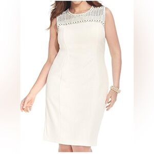 Kasper Woman Sleeveless Sheath Seamed Embellished Dress Cream Size 4